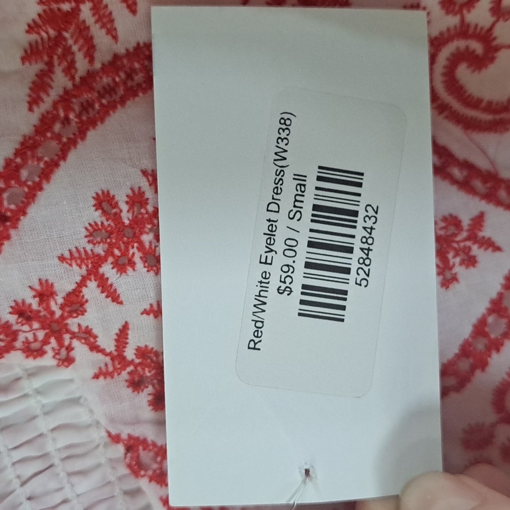NWT Embroidered So Me 100% Cotton  Red/wht Eyelet Babydoll Dress Empire Waist - Picture 6 of 12